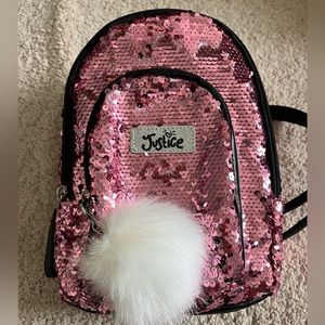 NWT Justice sparkly pink sequin mini backpack